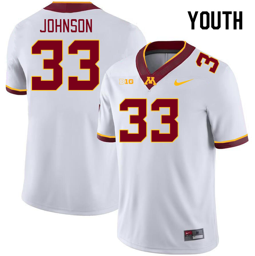 Youth #33 Kaeden Johnson Minnesota Golden Gophers College Football Jerseys Stitched-White